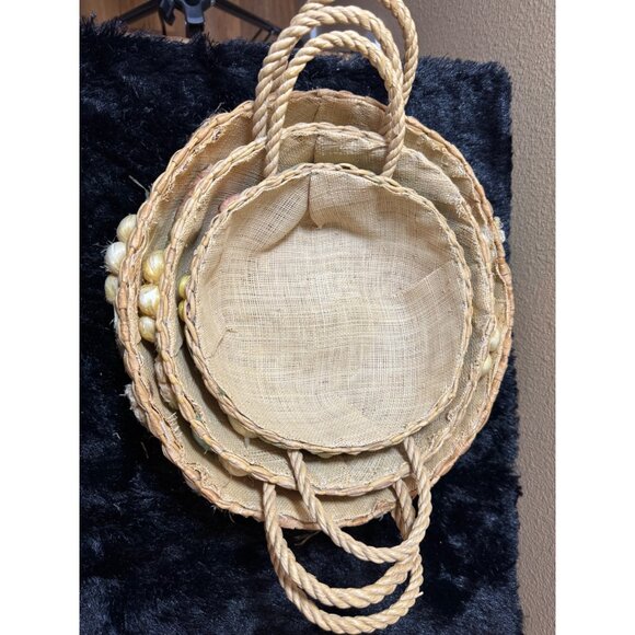 Vintage Hand Woven Nesting Seagrass Rustic Baskets Fruit Handles Set Of 3 - Picture 2 of 10